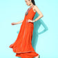 InWeave Women's Orange Red Gota Strappy Set With Multi Foil Muslin Dupatta - Swadesiicart