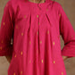 trueBrowns Pink Gold Cotton Neck Pleat Kurta Set | Swadesiicart