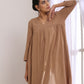trueBrowns Beige Dobby Gathered Kurta Pant Set | Swadesiicart