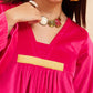 InWeave Women's Magenta V Neck Asymmetrical Pleated Velvet Kurta Set - Swadesiicart