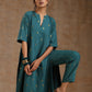 trueBrowns Deep Sea Gold Cotton Relaxed High-Low Kurta Set | Swadesiicart