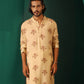 trueBrowns Men's Beige Floral Bunch Muslin Silk Printed Long Kurta | Swadesiicart