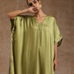 trueBrowns Light Green Modal Satin Kaftan Kurta Set | Relove | Swadesiicart