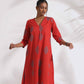 trueBrowns Red Cotton Print Kurta Set | Swadesiicart