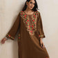 trueBrowns Brown Kashmiri Embroidered Woollen Phiran Kurta | Swadesiicart