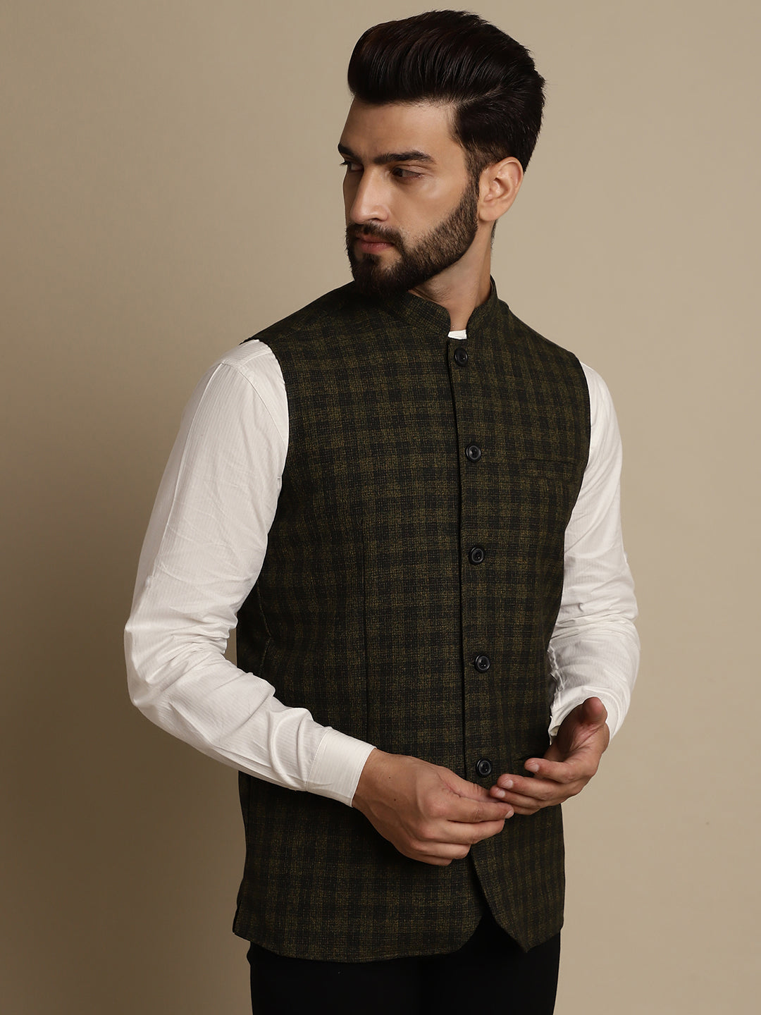 Even Apparels Men's Multi Mandarin Collar Waistcoat | Swadesiicart