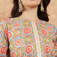 InWeave Women's Light Blue Floral Jaal Gota Work Straight Kurta Pant Set - Swadesiicart