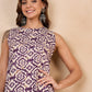 InWeave Purple White Moroccan Print Round Neck Kurta Set - Swadesiicart