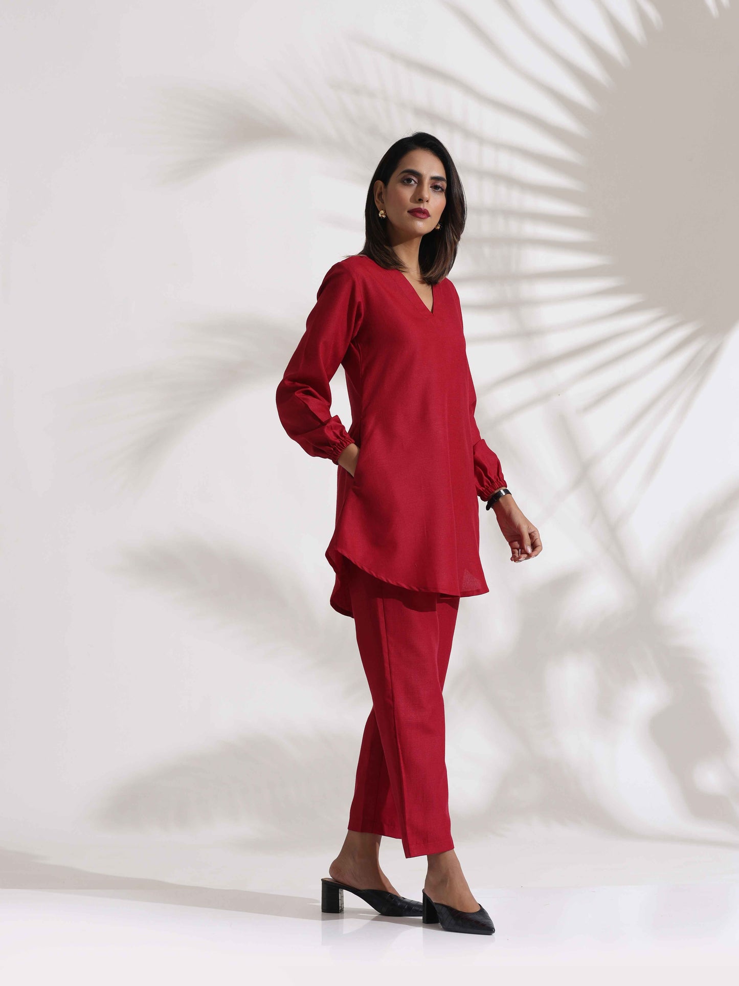 trueBrowns Maroon Slub Co-ord Set - Swadesiicart