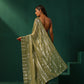trueBrowns Sage Green Cotton Silver Lurex Striped Ready to Wear Saree | Swadesiicart