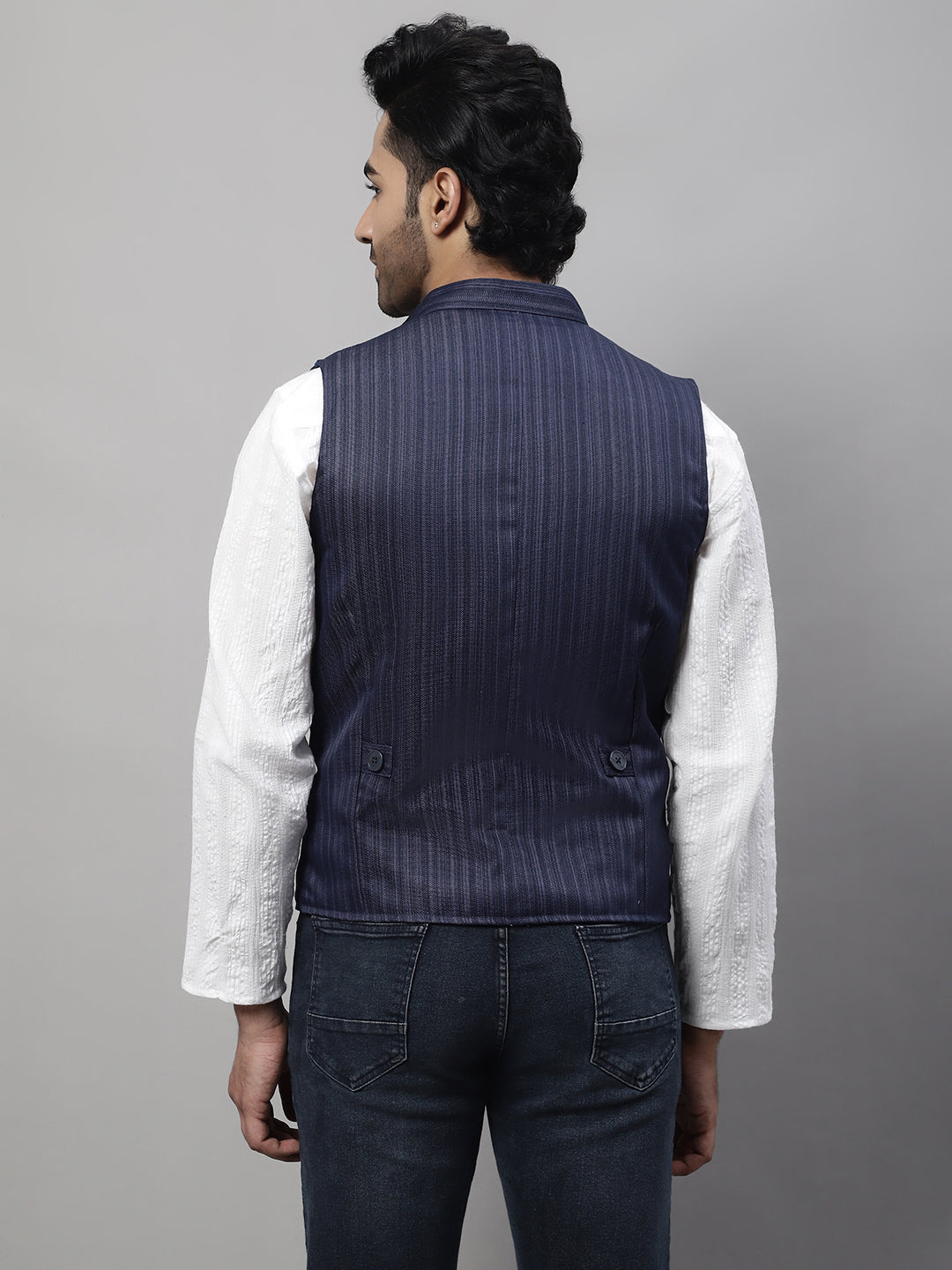 Even Apparels Men's Blue Nehru Jacket With Welt Pockets | Swadesiicart