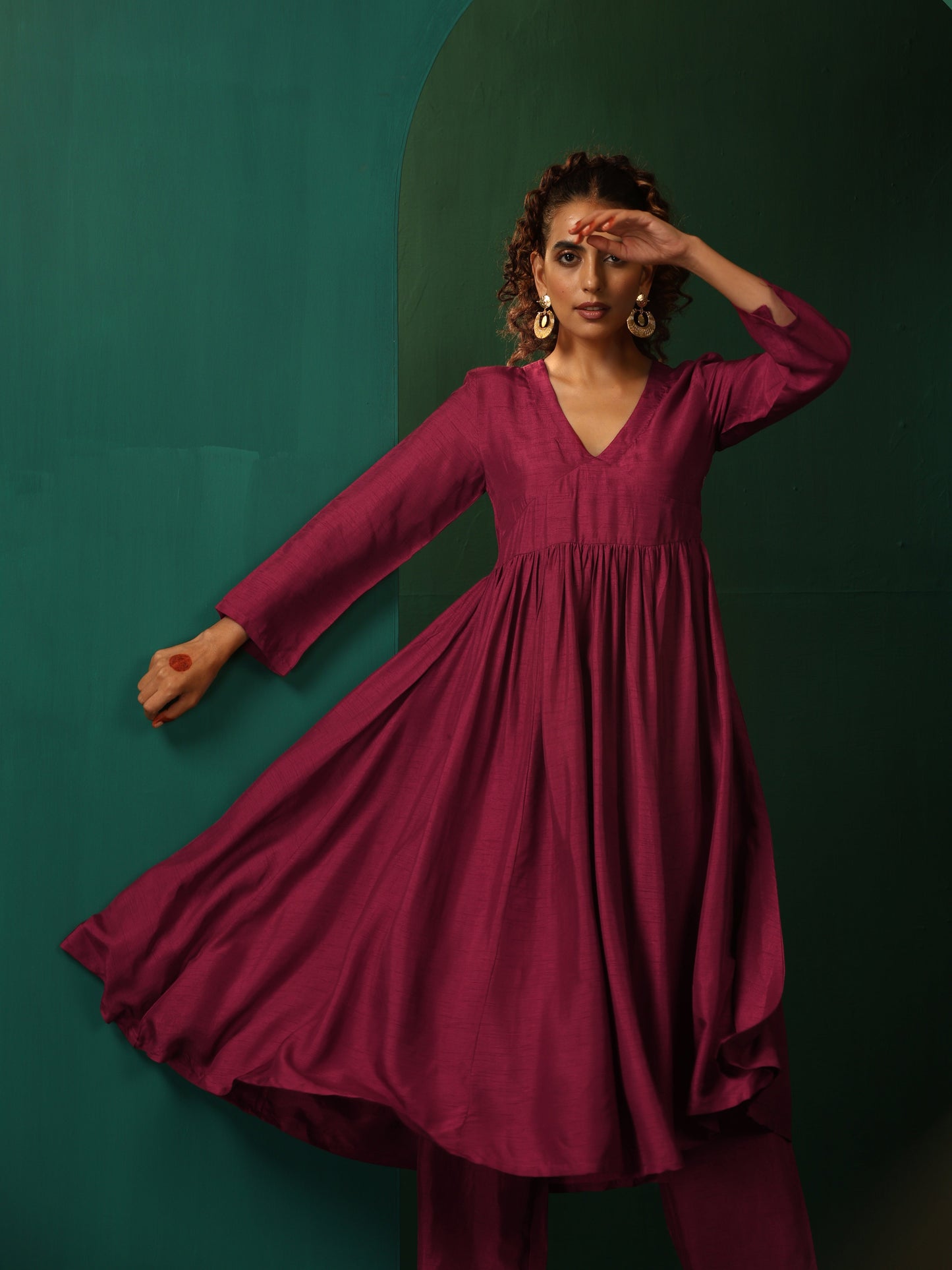 trueBrowns Maroon Silk Angrakha Kurta Pant Set | Swadesiicart