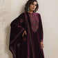 trueBrowns Purple Velvet Floral Embroidered Kurta Pant Dupatta Set | Swadesiicart