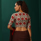 trueBrowns Ivory Red Circle Floral Muslin Silk Printed Deep V-Neck Blouse | Swadesiicart