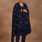 trueBrowns Midnight Blue Velvet Embroidered Shawl | Swadesiicart