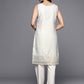 Ahalyaa Women Off White & Gold-Toned Geometric Printed Kurta | Swadesiicart