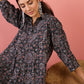 InWeave Black Maroon Ajrakh Foil Collar Flared Dress - Swadesiicart