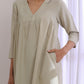 trueBrowns Light Grey Slub Gathered Kurta Pant Set | Swadesiicart