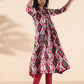 trueBrowns Pink Cotton Ikat Flared Kurta Pant Set | Swadesiicart