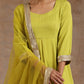 trueBrowns Lime Modal Satin Anarkali Set | Swadesiicart