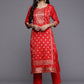 Ahalyaa Women Red Ethnic Motifs Kurta with Trousers | Swadesiicart