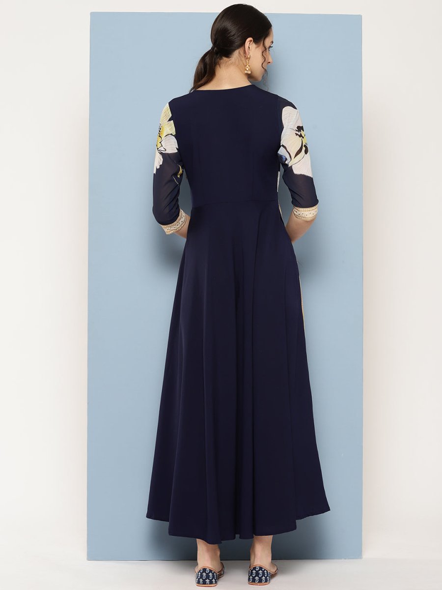Ahalyaa Floral Printed Maxi Empire Ethnic Dress | Swadesiicart