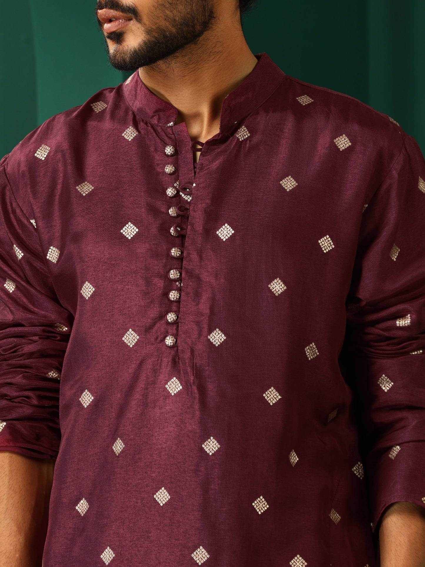trueBrowns Men's Wine Diamond Viscose Silk Co-ord Set - Swadesiicart