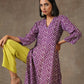trueBrowns Purple White Lehariya Printed Silk kurta Pant Set | Swadesiicart