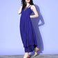 InWeave Women's Strappy Set In Ink Blue With Blue Fuschia Floral Organza Dupatta - Swadesiicart
