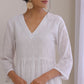 trueBrowns White Dobby High Slit Gathered Kurta Set | Swadesiicart