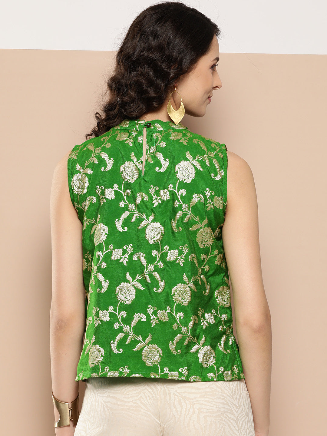 InWeave Women's Green Brocade Halter Top - Swadesiicart