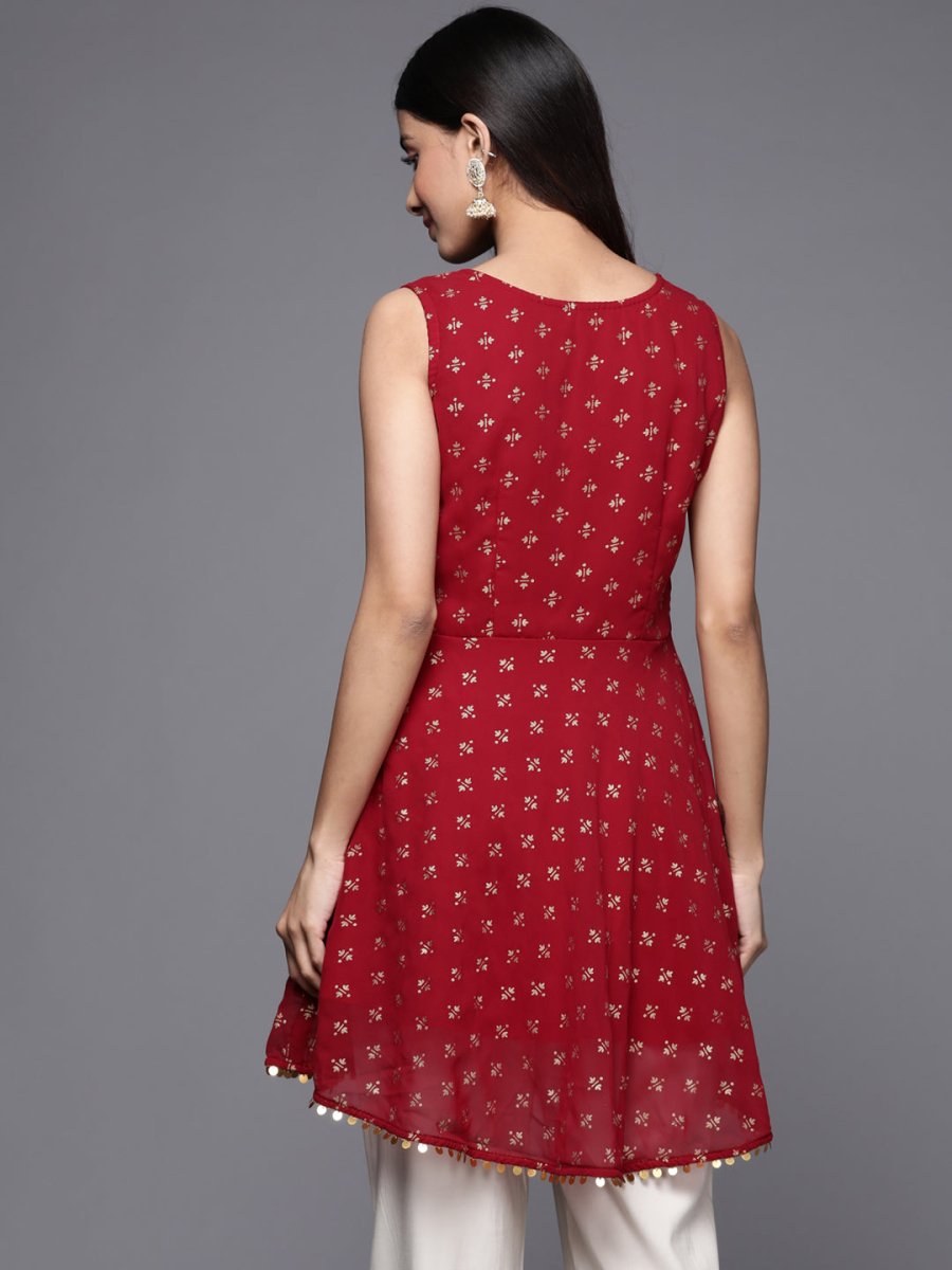 Ahalyaa Boat Neck Printed Embellished Tunic | Swadesiicart