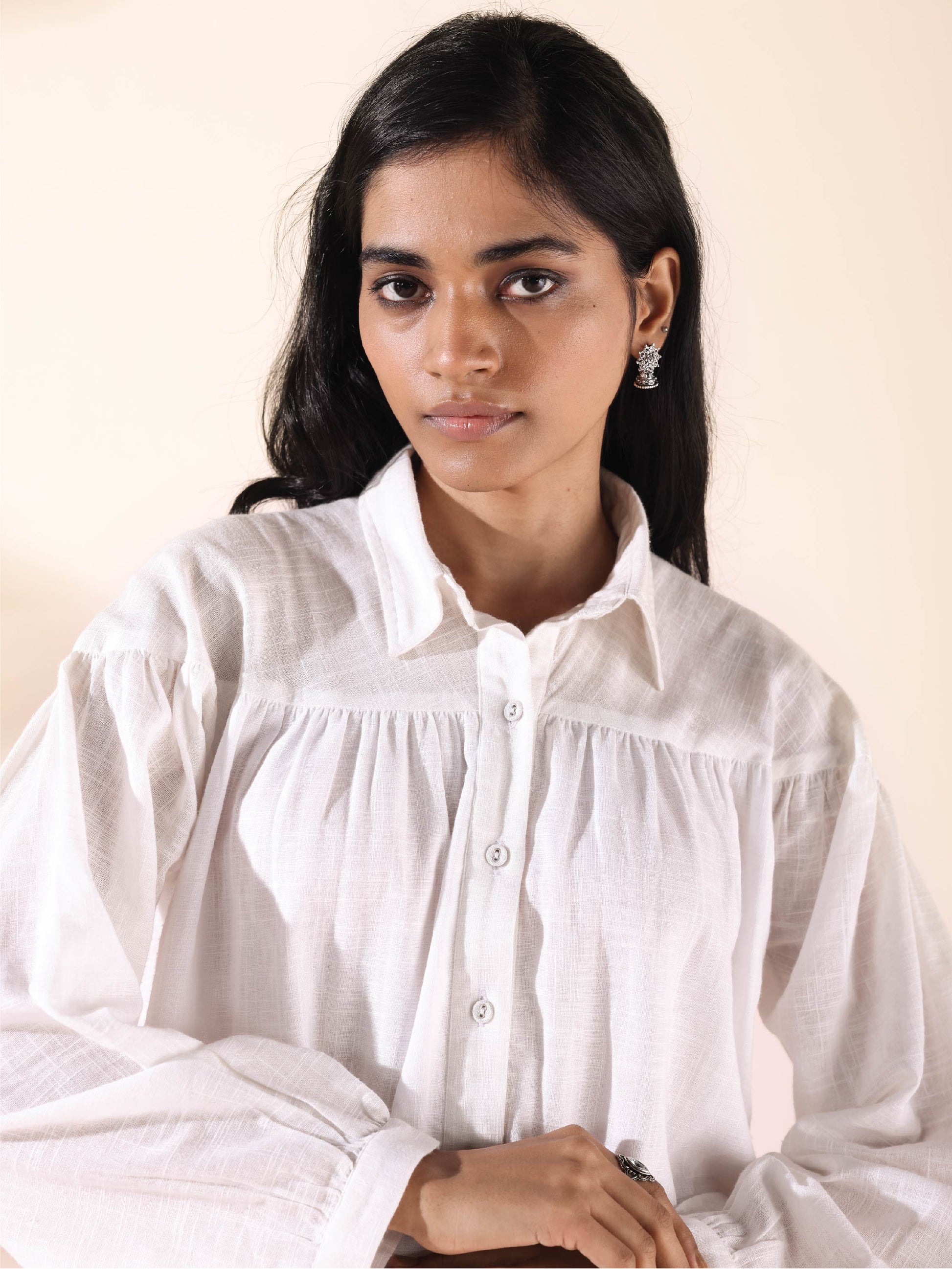 trueBrowns White Cotton Shirt Co-ord Set - Swadesiicart