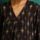 trueBrowns Black Tonal Ikat Muslin Silk Printed V-Neck Front Pleat Co-ord Set - Swadesiicart