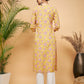 InWeave Women's Lime Pink Print Patch Cotton Straight Kurta Pant Set - Swadesiicart