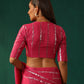 trueBrowns Rani Pink Cotton Silver Lurex Deep V-Neck Blouse | Swadesiicart