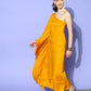 InWeave Women's Mustard Mirror Work One Shoulder Kurta Set - Swadesiicart