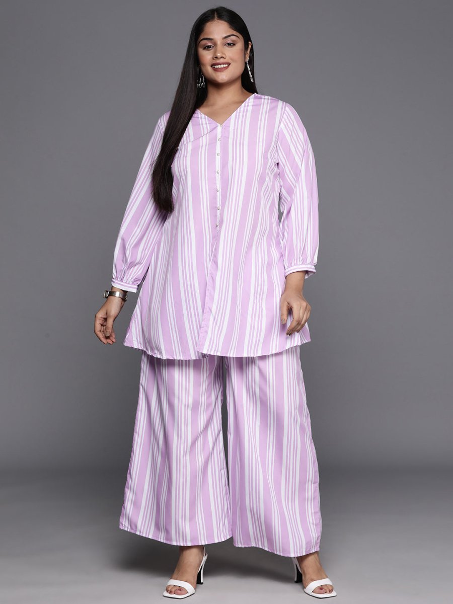 Ahalyaa Plus Size Striped Tunic with Palazzos | Swadesiicart