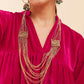 InWeave Women's Fuchsia Velvet Manderia V Neck Flared Dress - Swadesiicart
