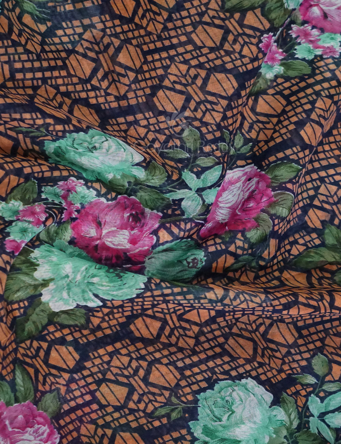 Shades of Navy Blue Colour Floral Design Semi Chanderi Saree By Gayathri Reddy Designer Studio | Swadesiicart