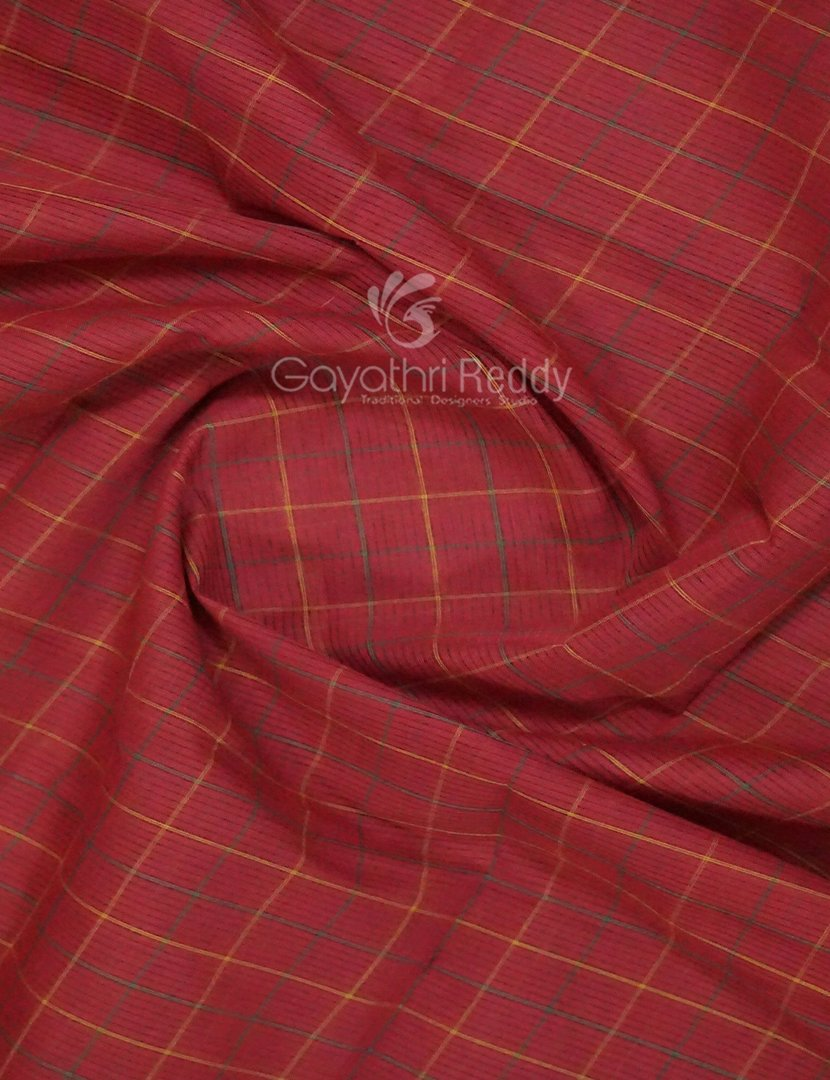 Maroon With Checks Pure Mangalgiri Cotton Saree By Gayathri Reddy Designer Studio | Swadesiicart