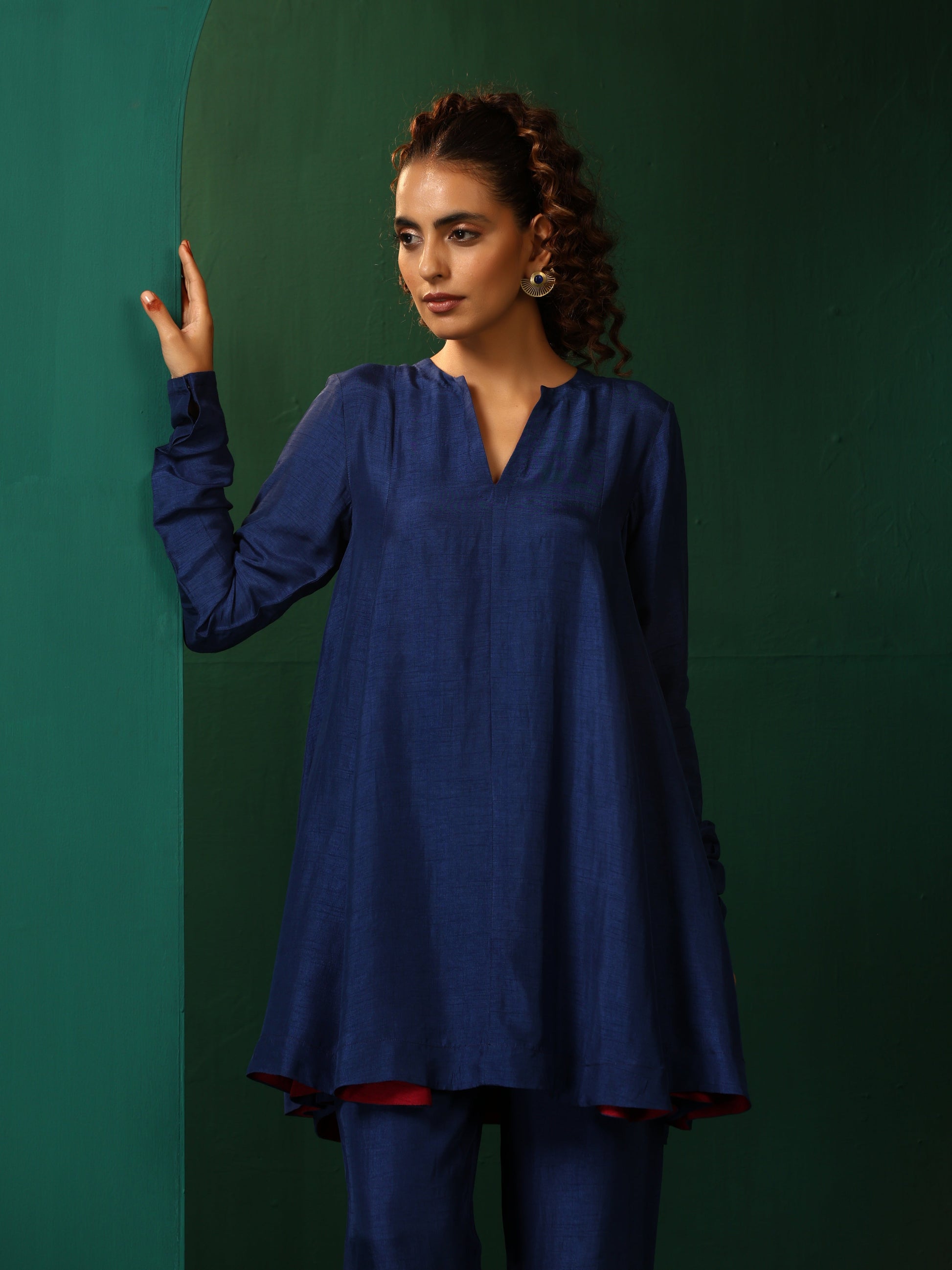 trueBrowns Blue Silk Flared Co-ord Set - Swadesiicart