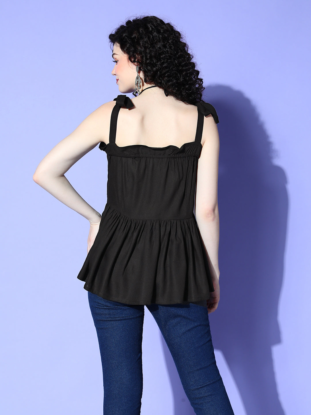 InWeave Black Shoulder Tie-Up Top - Swadesiicart