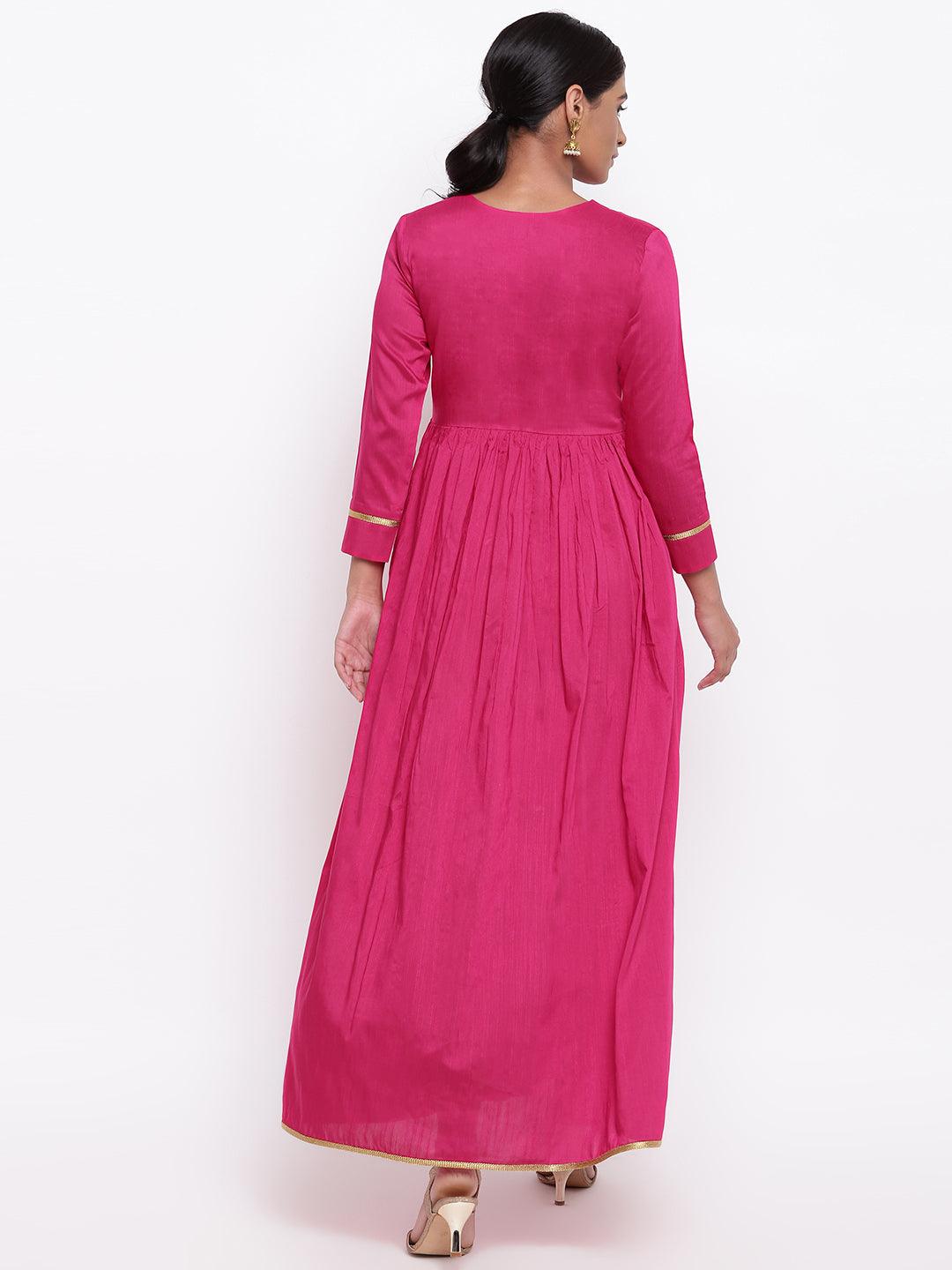 trueBrowns Pink Gold Lace Dress | Swadesiicart