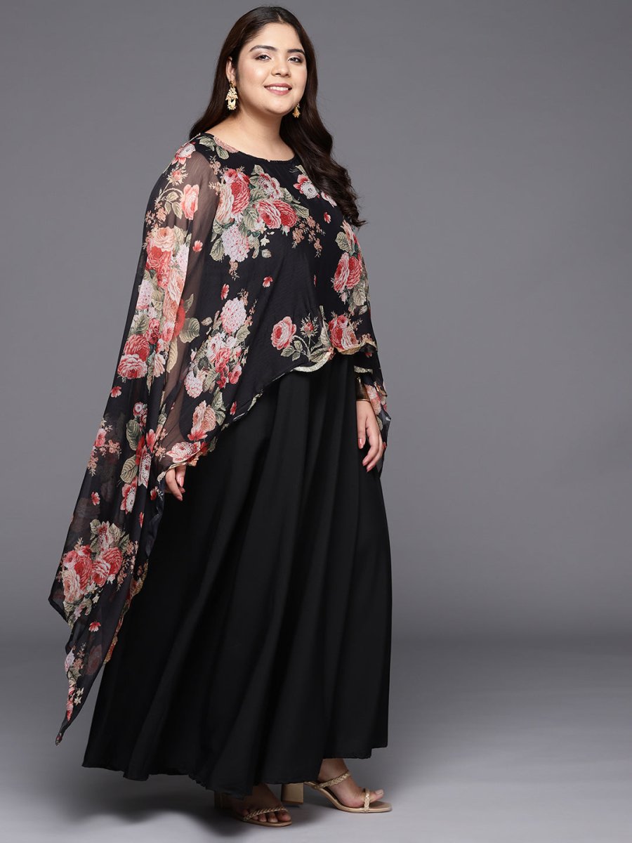 Ahalyaa Plus Size Boat Neck Maxi Ethnic Dress | Swadesiicart