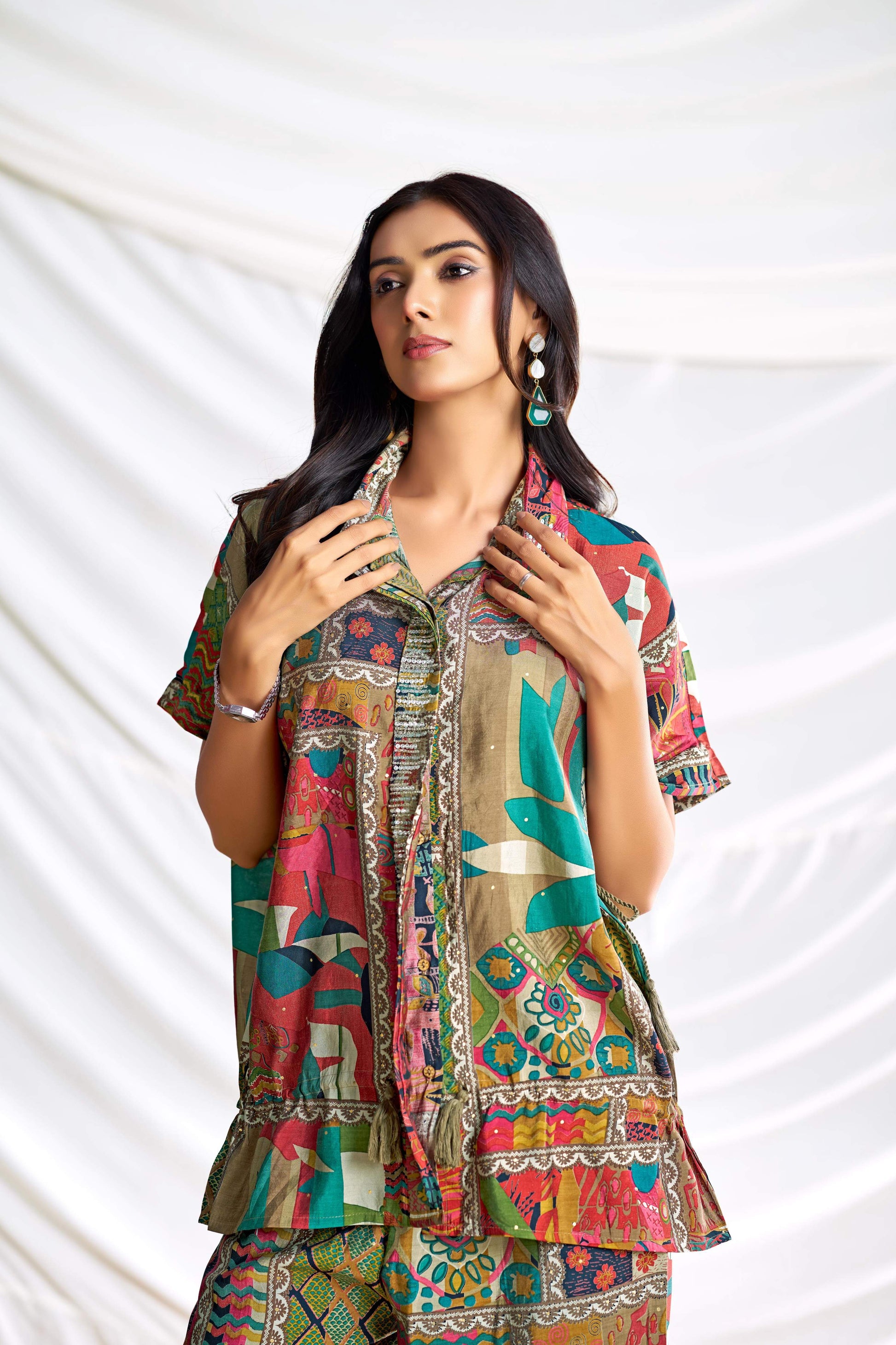 BulBul Kate Beige Chanderi Co-Ord Set - Swadesiicart