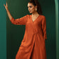 trueBrowns Rust Silk Angrakha Kurta Pant Set | Swadesiicart