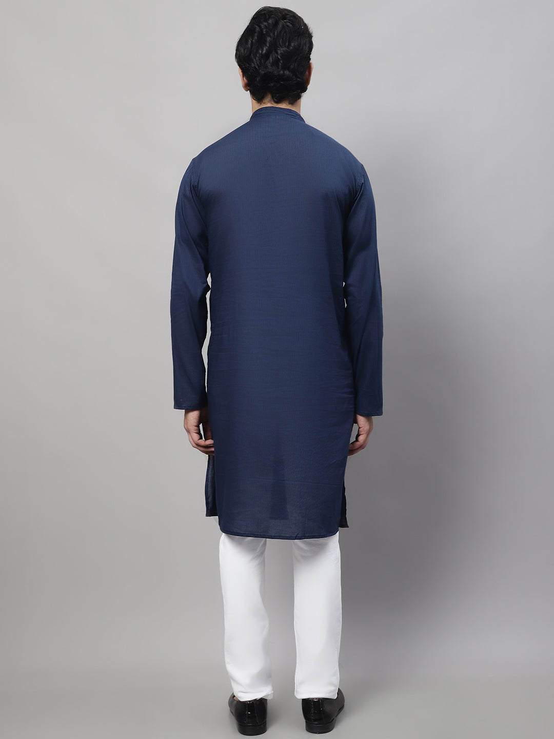 Even Apparels Blue Pure Cotton Kurta With Band Collar | Swadesiicart