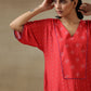 trueBrowns Red Bandhani Printed Silk Long Kurta Pant Set | Swadesiicart