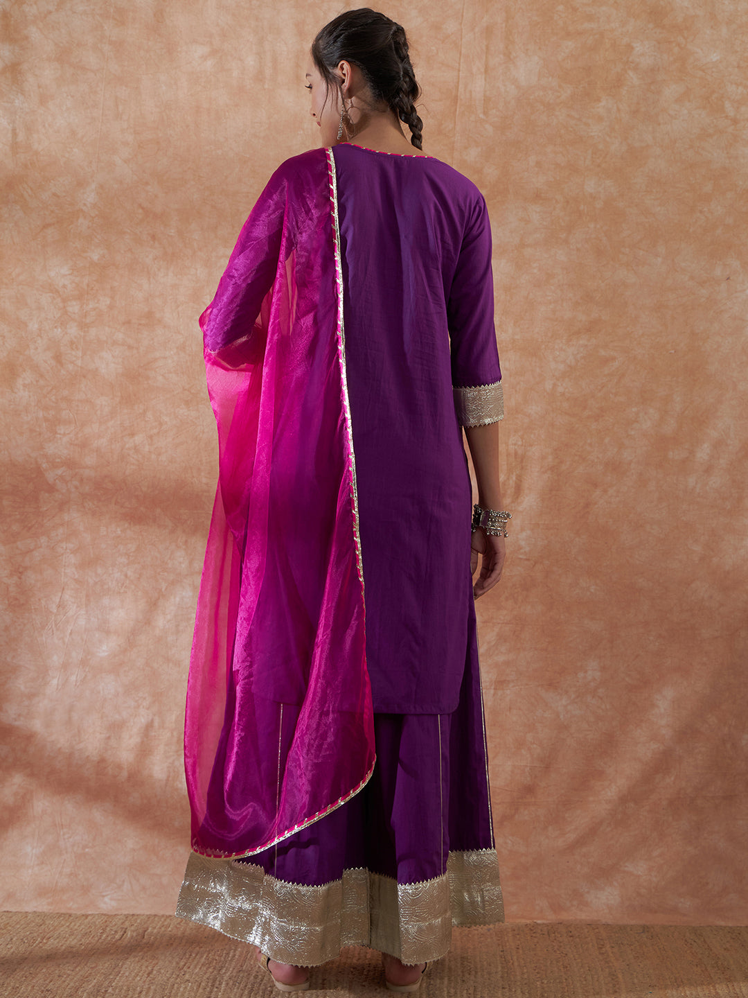 InWeave Women's Purple Gota Work Anarkali Kurta Set W Dupatta - Swadesiicart